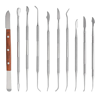 Dental Wax Carver Tools Set with Case - 10pcs Stainless Steel Double-Ended Wax Knife Mixing Spatula Knife Mechanic's wax knife kit for Dental Pottery Sculpting Plaster Carving
