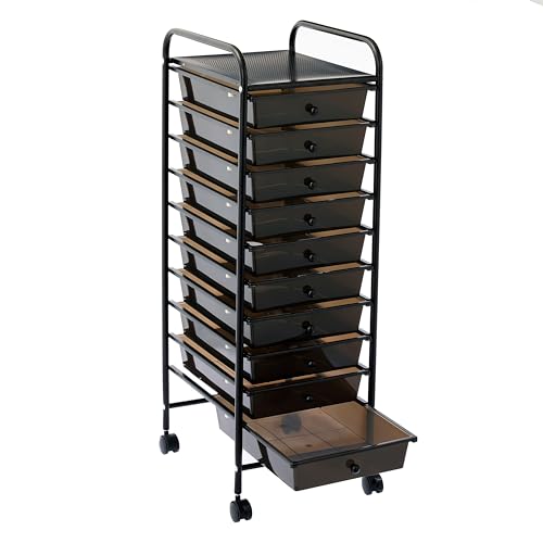 Simply Tidy 10 Drawer Matte Black Rolling Cart - Mobile Organizer with Removable Drawers, Swivel & Locking Casters, Durable Tubular Frame - 1 Set - color: Matte Black