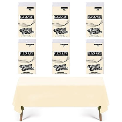 Eleclassi Ivory 6 Pack Premium Disposable Plastic Tablecloth 54 x 108 in - Plastic Table Cloth Disposable Tablecloth for Rectangle Table Up to 8 Feet - color: Ivory