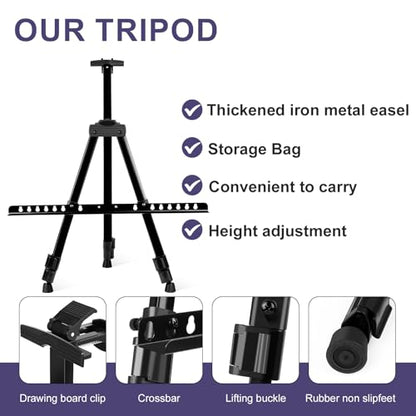 AROIC 6 Pack Painting Display Easel Stand Portable Adjustable | Metal Tripod Artist Canvases Height from 20 to 66 In Extra for Table-Top/Floor, Draw and Display, Black with 6 Storage Bag - style: 6P