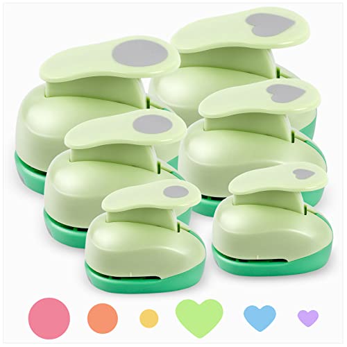 Circle Hole Punch Paper Punches for Crafting 3/8+5/8+1 Inch Circle Punches - style: 6 Diffrent Size Circle and Heart