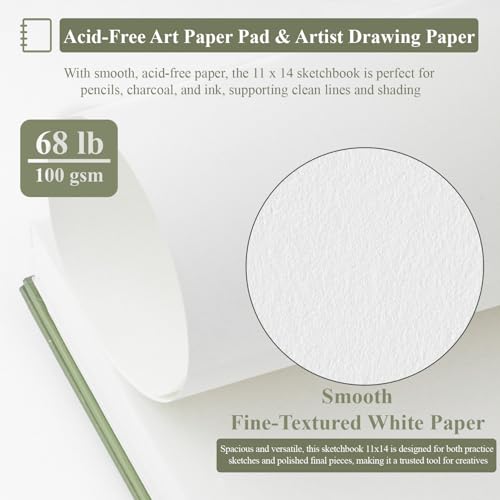 SuFly 11x14 Sketchbook, 100 Sheets Hardcover Sketch Book, 68lb/100gsm Artist Paper, Drawing Books for Teens & Art Gifts. - color: Green, size: 11-x-14-inch:1 Pack