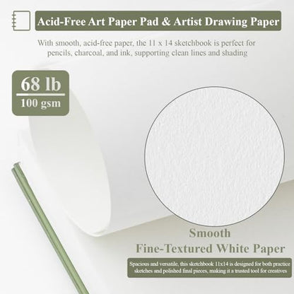 SuFly 11x14 Sketchbook, 100 Sheets Hardcover Sketch Book, 68lb/100gsm Artist Paper, Drawing Books for Teens & Art Gifts. - color: Green, size: 11-x-14-inch:1 Pack