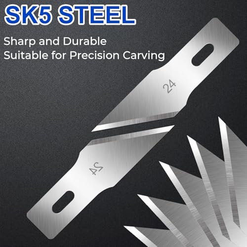 DIYSELF 150 PCS Hobby Knife Replacement Blades, #24 Sharp Exacto Knife Blades, Hobby Knife Blade Refills with Storage Case, High Carbon Steel Exacto Blades for Craft, Scrapbooking, Stencil (#24） | Angled-Edge Craft Knife Blades for Trimming and Deburring,