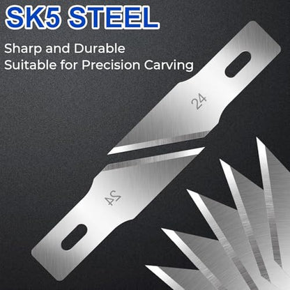 DIYSELF 150 PCS Hobby Knife Replacement Blades, #24 Sharp Exacto Knife Blades, Hobby Knife Blade Refills with Storage Case, High Carbon Steel Exacto Blades for Craft, Scrapbooking, Stencil (#24） | Angled-Edge Craft Knife Blades for Trimming and Deburring,