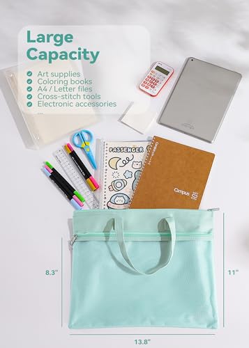 SortRax Large Zipper Pouch with Handle, Fits Letter and A4, Green - color: Green