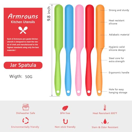 5pcs Silicone Jar Spatulas set, Cake Cream Spatulas Set, 9.8 inch Non-Stick Heat Resistant Mixing Butter Spatulas Baking Scrapers for Jars Blenders Cooking Stirring