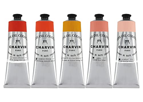 Charvin Fine Artists' Oil Paints - Elite Artists' Oils from The French Riviera for Painting, Classrooms, Plein Aire, & More! - [Orangey Colors - 150 mL Set of 5] - color: Orangey Colors, size: 150 mL Set of 5