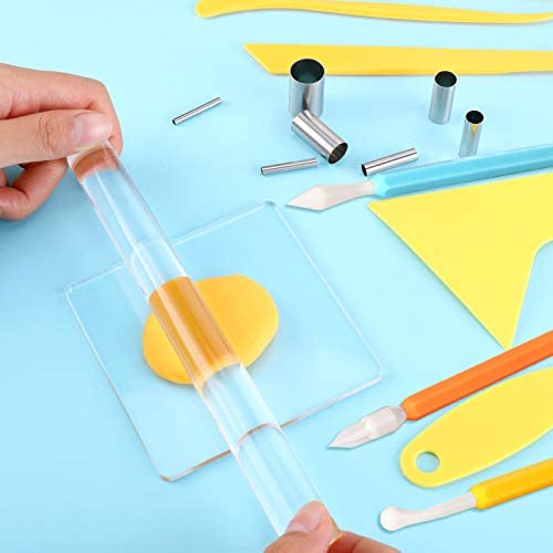 Honoson 23 Pcs Clay Sculpting Tools Set with Roller Cutters,Colorful | Acrylic Mat, Metal Round Cutters, Scraper Board, Ideal for Polymer Clay Crafts, Art Sculpting, Shaping and Modeling Projects - color: Colorful