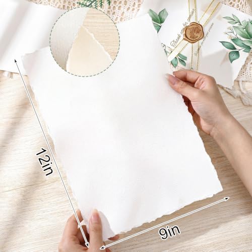 50 Sheets Deckle Edge Watercolor Paper 9x12 in, 160 GSM Handmade | Cold-Pressed Textured Paper for Invitations, Cards, Crafts, and Watercolor Art - size: 9 x 12inch