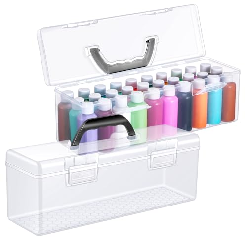 2 Pcs Paint Storage Box for 2 Fl. oz Acrylic Paints, Acrylic Portable Craft art Organizer with Handle, 30 Bottles Capacity Plastic Art Supply Clear Boxes - color: clear