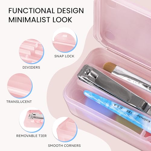 Beauticom Double-Layer Personal Storage Storage Case for Professional Nail Art Pens, Nail Brush, Tools (Pink) - color: Pink