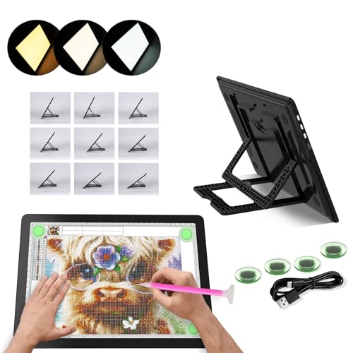 YINGWOND Rechargeable A4 Light Pad with Stand,Wireless Tracing Light Box | 7100LUX,Side Buttons, Magnetic Clip,3 Light Colors,Adjustable Brightness,Portable Diamond Art Light Board for Drawing - size: A4