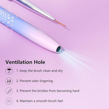 Makartt Nail Art Brushes Set: 5pcs Liner Brushes 7/9/11/15/25mm Thin Nail Art Design Brush with Cap Nail Polish Brush for Builder Gel 3D Nail Gel French Tip Tool Nail Painting | 7/9/11/15/25mm Thin Precision Tips, Ideal for 3D gel, Builder Gel, French Tip
