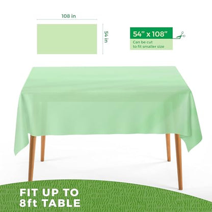 ANECO 100% Compostable Tablecloths for Rectangle Tables (54''x108'', 3 Count) - Green Disposable Rectangular Tablecloth - Anti-Plastic Table Cover for Outdoor, Party, Picnic, Wedding | Disposable, Rectangular, Anti-Plastic Table Cover, For Outdoor, Party,