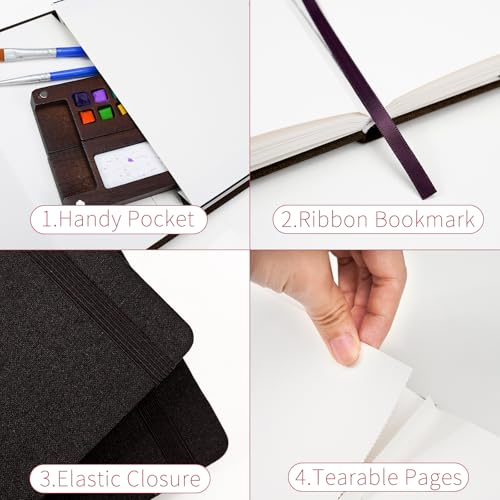 Vienrose Watercolor Sketchbook Journal 5.5x8.2 Inch 24 Sheets Black - color: Black, size: 5.5x 8.25 Inch