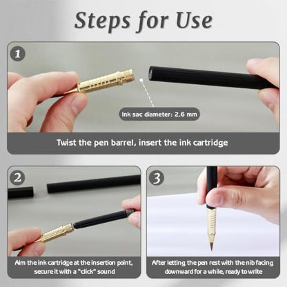 M&G Calligraphy Pen Set, 1 Pcs Fountain Pen with 6 Pcs Refillable Black Ink Cartridges, Soft Brush Tip, Portable Calligraphy Brush Pens for Beginner Hand Lettering Writing Drawing Supplies (Black)