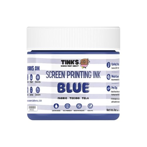Tinks Screen Printing Ink - Blue - 8 oz. | Water-Based Fabric Ink - Screen Printing, Stenciling, Tote Bags & Fabric Stamping - Non-Toxic, No Harsh Fumes - 8 oz. - color: Blue