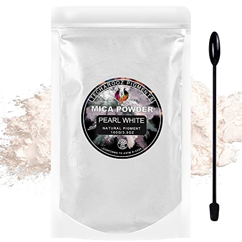 Pearl White MICA Powder for EPOXY Resin 100G / 3.5OZ. Sealed Bag - TECHAROOZ 2 Tone Resin DYE Color Pigment Powder for Lip Gloss, Nails, Colorant for Slime Bath Bombs SOAP Making & Polymer Clay - color: Pearl White