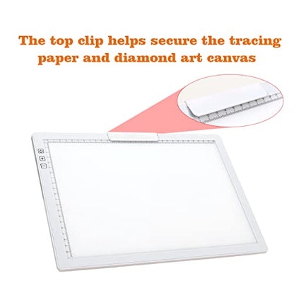 YINGWOND Rechargeable A4 LED Light Pad w/Built-in Riser Stands, 6 Levels of Brightness, Type-c Charging Port, Evenly Illuminated Light Box for Tracing, and Diamond Painting- (White) - style: Rechargeable-A4 White