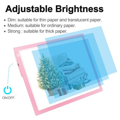Rechargeable Tracing Light Box, LED Drawing Board for Kids Birthday Gift - color: PINK, size: 10" x 15"
