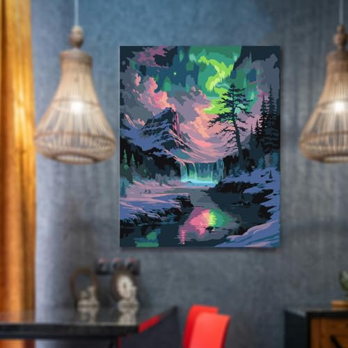 Lovepefe Snow Mountain Paint By Numbers Kit for Adults Beginner Waterfall Adult Paint By Number Kits On Canvas Mountain Oil Painting Kit for Adults Kits for Gift Home Wall Decor 16x20 Inch