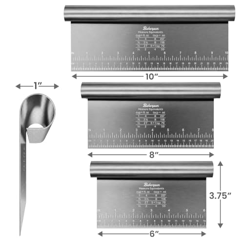 Bakerpan Stainless Steel Heavy Duty Dough Cutter, 3 Size Set - Metal Bench Scraper Kitchen Utensils, Chopper, Pizza and Pastry Cutter Tool, 10, 8, 6 Inch