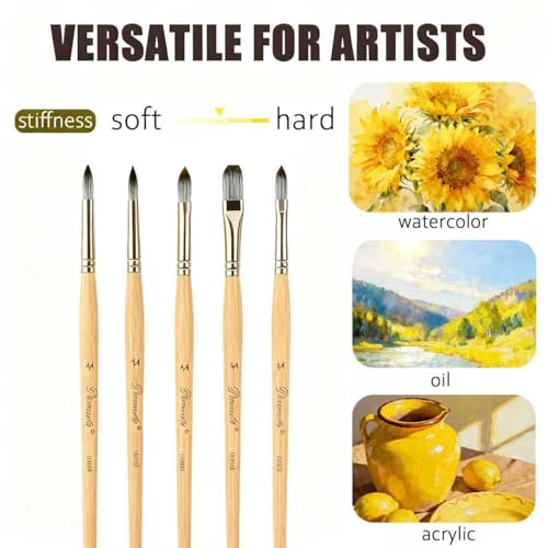 Acrylic Paint Brush Set, 25pcs Professional Artist Series (Wood Color) with Wide Flat, Filbert, Fan, Dagger, Cat Tongue, Round, Angle, Rigger for Oil/Acrylic Painting, Premium Packaging - color: Wood Color
