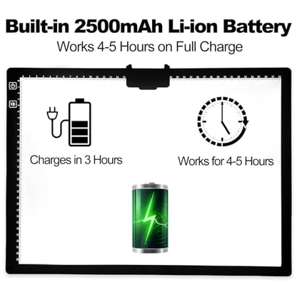 A3 Rechargeable LED Light Pad - 6-Level Stepless Dimming Tracing Light Box - color: A3D40-black