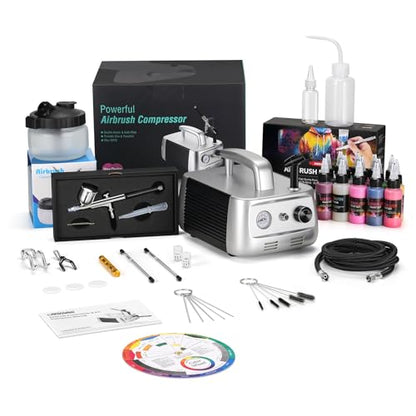 CrestWave Airbrush Kit with Air Compressor with 12 Paints & Cleaning Pot
