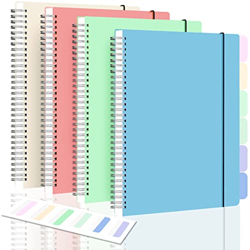 Spiral Notebook, College Ruled Notebook Journal, 4 Pack Large B5 Lined Notebooks for Work, School, Notes Taking, 8" x 10" Subject Notebook, 560 Thick Paper, 24pcs Index Tabs, Assorted Pastel Notebook - size: 8" x 10", style: College Ruled