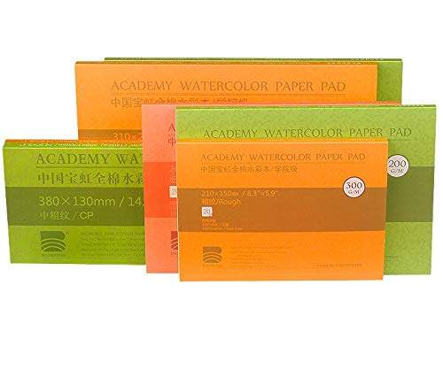 BAOHONG Academy Grade Watercolor Block, 100% Cotton, Acid-Free, 140LB/300GSM, Hot Press Surface, 20 Sheets per Block (Hot Press 8.3"x12.2") - size: Hot Press 8.3"x12.2"