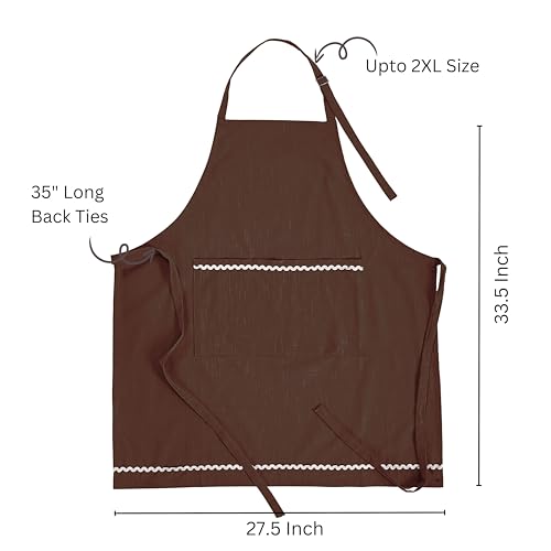 FINGERCRAFT Apron, Dual Pocket, Adjustable Tie, Multipurpose Washable Bib Apron for Home, Kitchen, Chef and Professionals - color: Chocolate