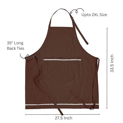 FINGERCRAFT Apron, Dual Pocket, Adjustable Tie, Multipurpose Washable Bib Apron for Home, Kitchen, Chef and Professionals - color: Chocolate