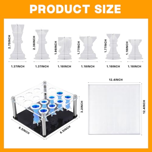 Utag Resin Chess Set Mold, Chess Piece Holder, 3D Silicone Full Size - color: 1 Holder + 16pcs Chess Molds & 1 Chessboard Mold
