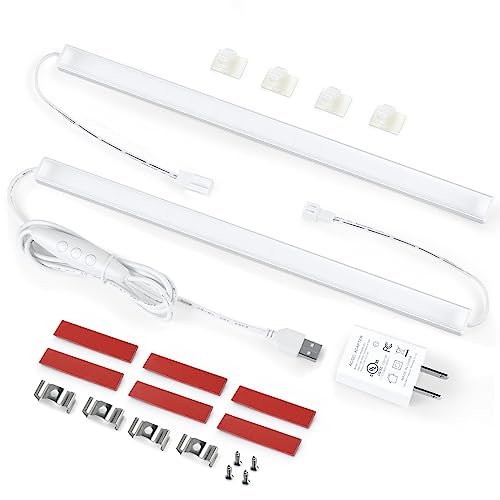 Plug-in Under Cabinet Lighting Kit with Adapter, Dimmer, 2 pcs 12 Inch USB LED Light Strips. Dimmable Linkable for Kitchen Counter, Workbench, Over Sink, Closet, Pantry. Cool White 4000K - color: Cool White 4000K, size: 2-Light-Bar-Kit