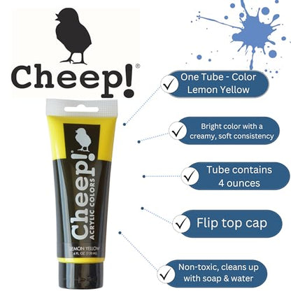 Cheep! Acrylic Paints, 4 oz. Tube - Lemon Yellow, Perfect for Artists - Quality Acrylic Paint Heavy Body Paint Artist and Student - color: Lemon Yellow