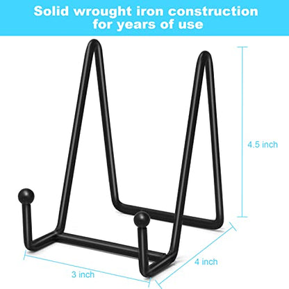 Ouskr 4 Pcs 4-1/4 Inch Plate Stands for Display, Metal Iron Picture Frame Holders Stand for Book Photo Small Easels Plaque Dish Art Tabletop Decorative Black