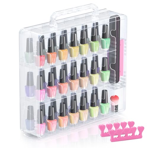 Beloving Nail Polish Organizer, 48 Bottles Transparent Nail Polish Holder with Adjustable Divider, Gel Nail Polish Storage Double Side Nail Polish Organizer Case for Storage Display - color: A-Clear(Pack of 1), size: 1 Count (Pack of 1)