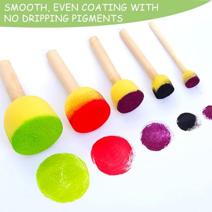 60 Pcs Round Paint Sponges Set, 5 Sizes Sponge Brushes for Painting | Sponge Paint Brushes for Acrylic Painting, Wooden Handle Craft Sponges for DIY, Crafts and Kids Arts - style: 60 Pcs Yellow