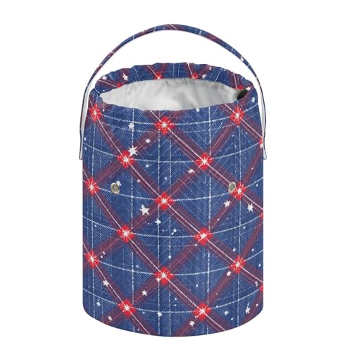 Blue Retro Plaid Stars Yarn Bag Small Crochet Bag Drawstring Yarn Storage Organizer Knitting Project Bags Potable Yarn Holder with Holes Handle Crocheting Needles Knitting Accessories - color: Blue Retro Plaid Stars