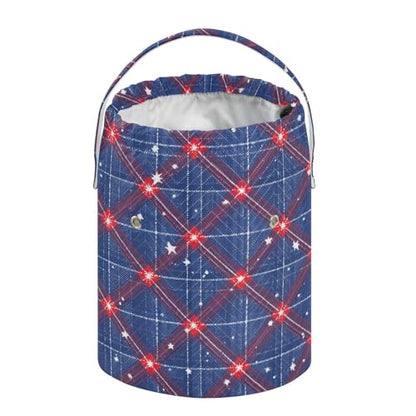 Blue Retro Plaid Stars Yarn Bag Small Crochet Bag Drawstring Yarn Storage Organizer Knitting Project Bags Potable Yarn Holder with Holes Handle Crocheting Needles Knitting Accessories - color: Blue Retro Plaid Stars