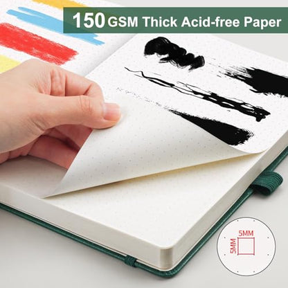 AHGXG Dotted Journal, 150 GSM Paper, 128 Pages, A5 (5.7'' X 8.3'') - color: Dark Green, style: A5-Dotted-150G