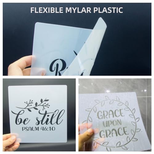 10PCS Faith Stencils Sets, Inspirational Stencils for Painting On Walls, Canvas and Wood, 8" x 8" Reusable Religious