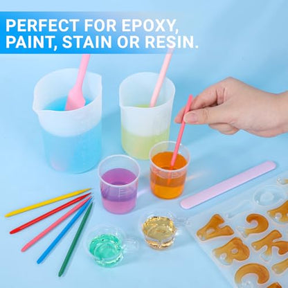 90PCS Epoxy Mixing Cups Kit, 40PCS 100ml Disposable Graduated Cups Transparent Scale Cups with 50 Pack Pointed Stirring Sticks for Paint Mixing, Jewelry Making, Liquid Measuring - color: Clear cups+point stick, size: 100ml