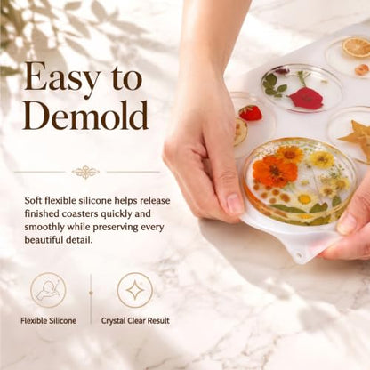 6-Cavity 4 Inches IALTMEI Deep Round Resin Coaster Molds， Upgrade Coaster Molds for Epoxy Resin， Coaster Silicone Molds for Eesin， DIY Craf Flower Bouquet Preservation