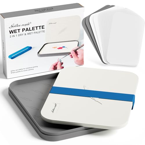 Wet Pallet for Painting Miniatures - Golden Maple 2 in 1 Dry and Wet Palette with Lid, Including 100PCS Palette Paper, 4PCS Sponges