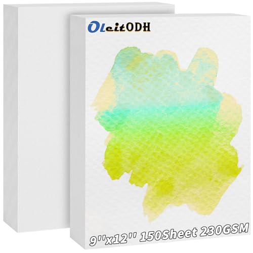 150 Sheets Watercolor Paper Pad 9x12 Inch 230 GSM Cotton Art Paper | Thick Textured Painting Paper for Watercolor, Tempera, Finger Paints, Drawing, Art Class, Homeschool & DIY Crafts - style: 9x12in-110LB/230GSM