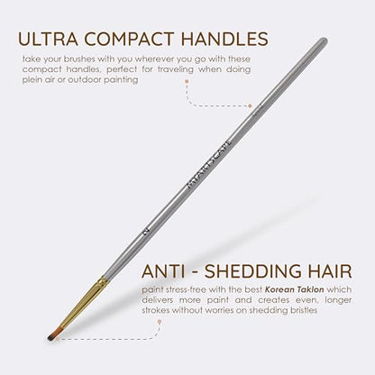MyArtscape 15 Taklon Paint Brushes with Travel Holder - Short Handle | 15 Taklon paint brushes for acrylic watercolour oil gouache and face painting with travel holder and short handles