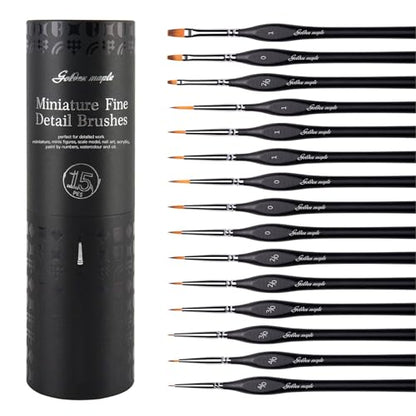 Golden Maple Miniature Paint Brushes, 15PC Model Brushes Micro Detail Paint Brush Set, Fine Detailing for Acrylics, Oils, Watercolors & Paint by Number, Figurine (Black) - color: Black